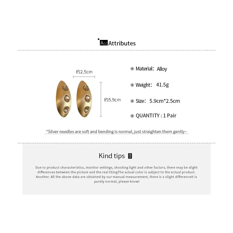 European and American Exaggerated Elliptical Brushed Metal Earrings Fashion Earrings Light Luxury High End Female Accessories