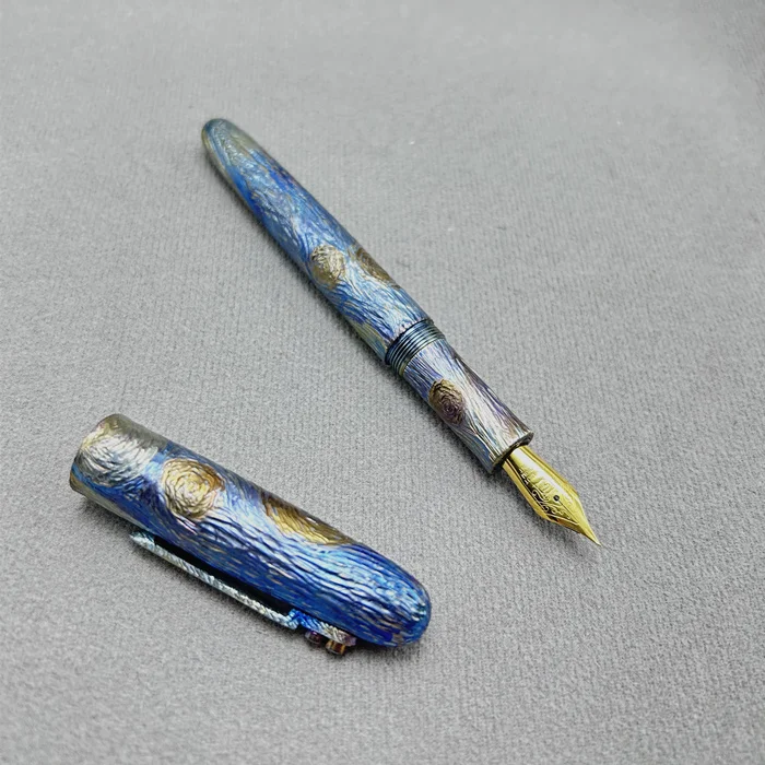 Master Ba\'s Hand-made T-itanium Alloy Pen, Hand Carved Signature Pen, Starry Sky Fountain Pen Creative Gift Collection