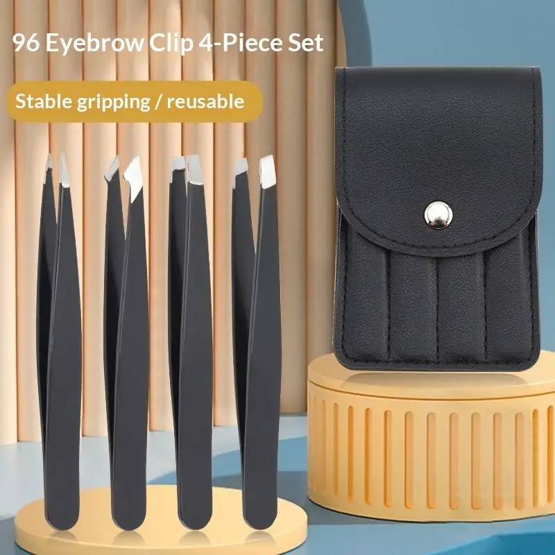 Juego de pinzas coloridas de acero inoxidable, 4 Uds., cejas y pestañas, viene con bolsa de almacenamiento