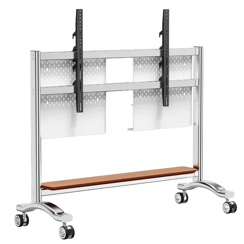 TV Stand Movable TV Cabinet Solid Wood Wheel Cart Stainless Steel