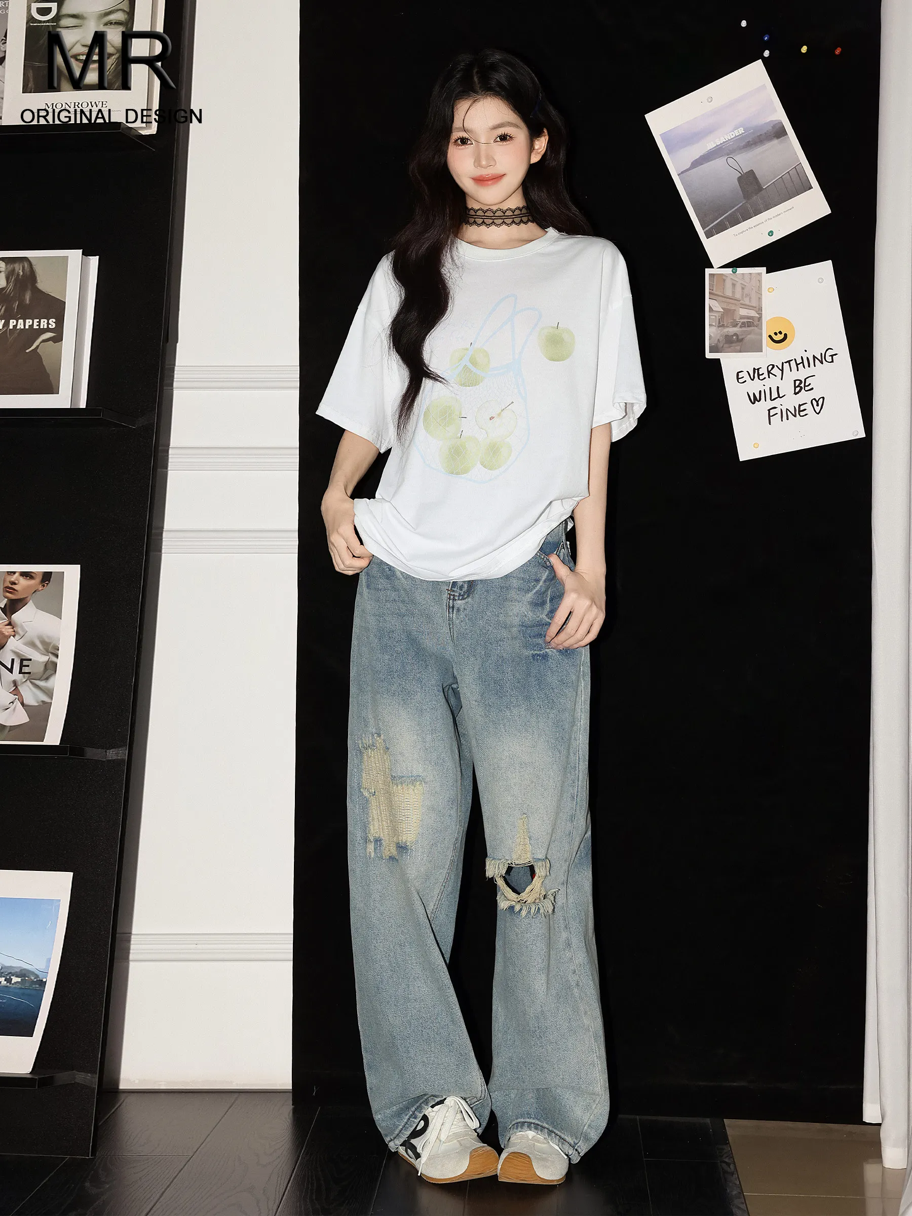 

Женские джинсы с высокой талией в стиле ретро, свободного кроя, с эффектом похудения, с дырками, широкие штанины, повседневный стиль, с пуговицами, из денима