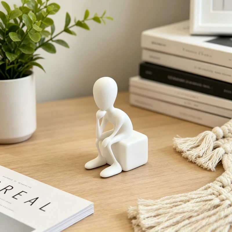 Abstract Thinker Figurine,Minimalist Faceless Human Statue For Office Workers Desk Bookshelf Window Decor,3D Printed Craft