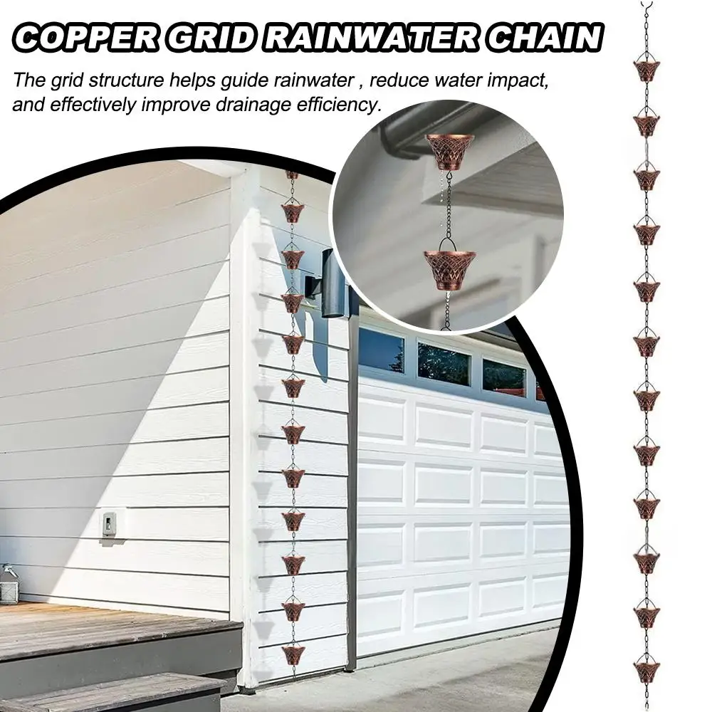 

Checkered Cup Shape Rain Chain High Quality Material Shape 2.8M Decorative Flower Metal Housing Needs Detachable Us G7S3