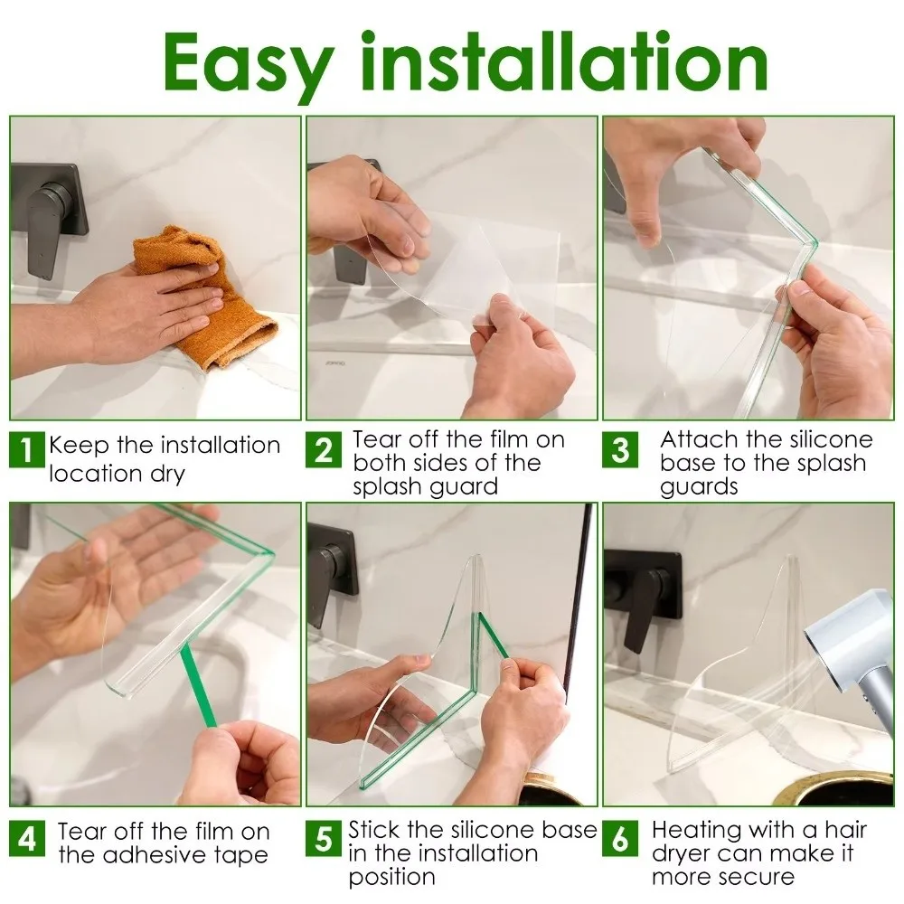 

Acrylic Bathtub Splash Guard Easy Install Self-Adhesive Sink Splash Cover Transparent Waterproof Washbasin Sink Baffle