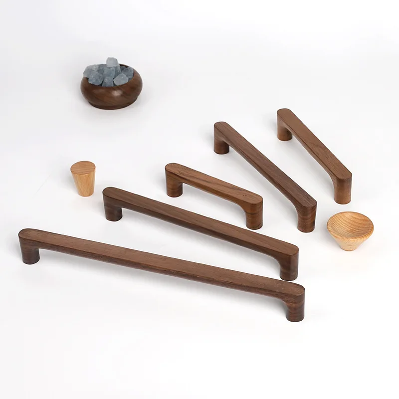 Retro Walnut Wooden Kitchen Cabinet Handle Solid Beech Cabinet Door Knob Cupboard Furniture Drawer Pull Lengthen Wardrobe Handle