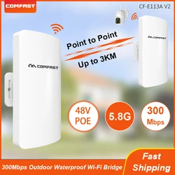 Comfast 5G 3KM Wireless Bridge 300Mbps Outdoor CPE 48V POE Access Point PTP Long Range with AR9344 Chipset IP65 Waterproof
