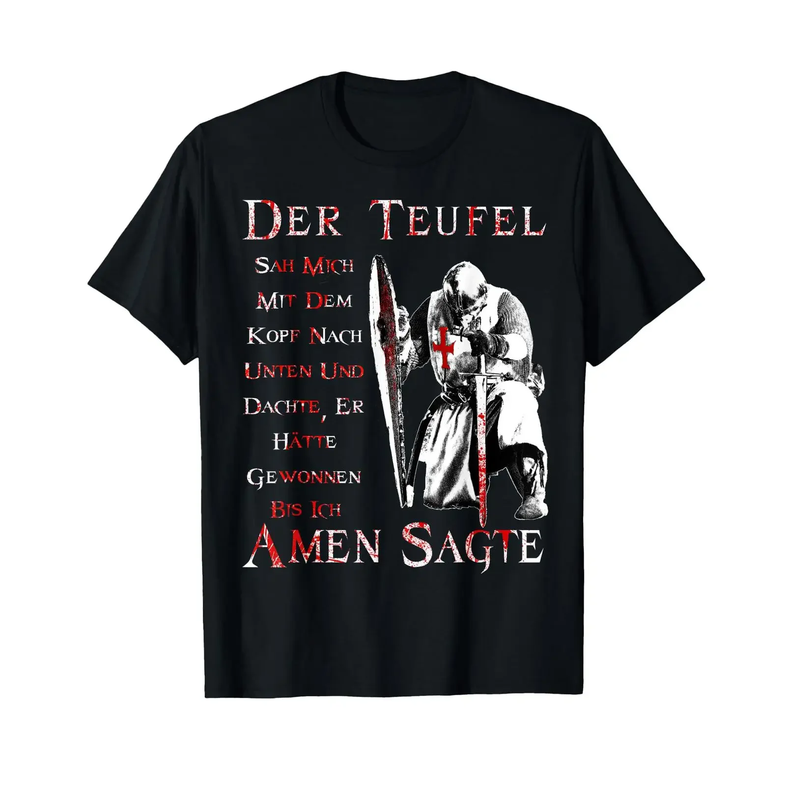 T Shirt with German Text Der Teufel hat mich sehen Language black s vintage Washed Top For Everyday Wear Breathable Versatile