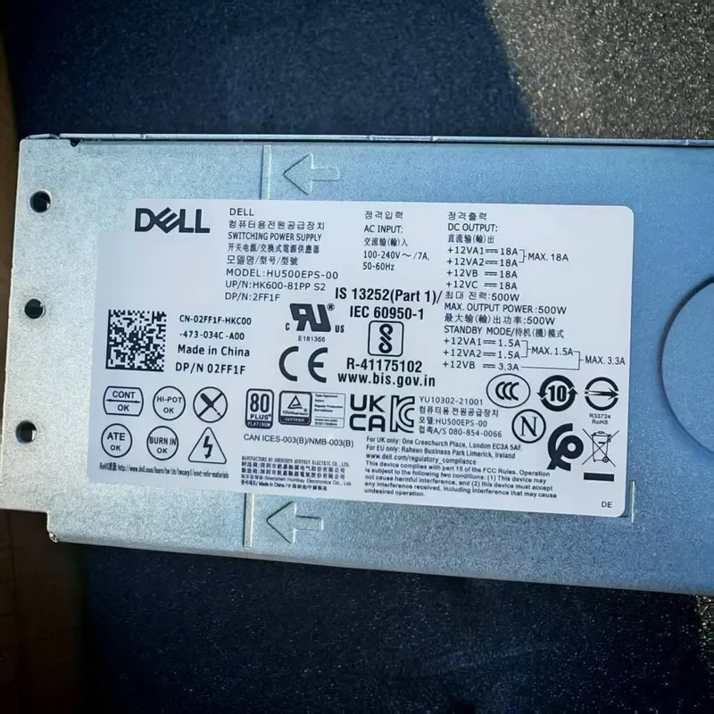 for Dell Original 500W Power Supply Model HU500EPS-00 Rated 500W Desktop PC PSU Replacement Unit High Efficiency Stable
