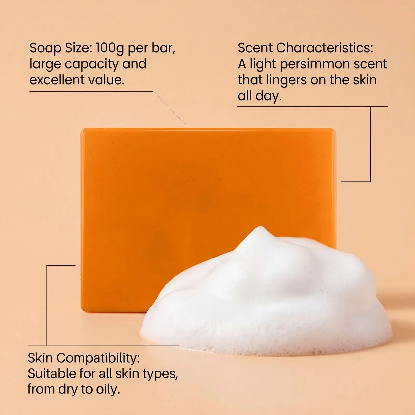 Purifying Persimmon Soap Bar Natural Plant Extract Deep Cleansing Brightening Skin Anti-Odor Non-Drying Shower Soap