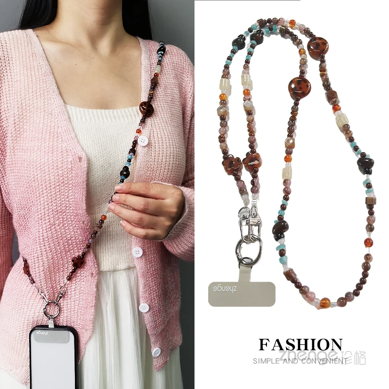 

Красочная цепочка для телефона с жемчугом и камнем, женский чехол для телефона через плечо, универсальный модный новый продукт