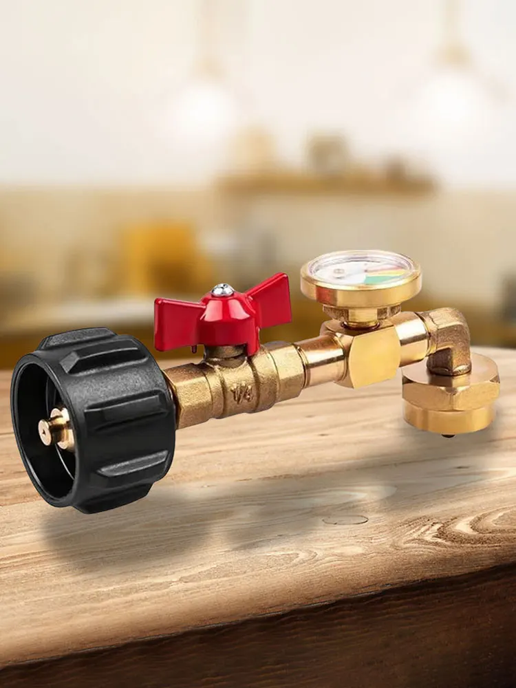 QCC1 Propane Refill Elbow Adapter with Gauge and ON-Off Control Valve Propane Adapter for 1 LB Propane Tank To Be Refilled