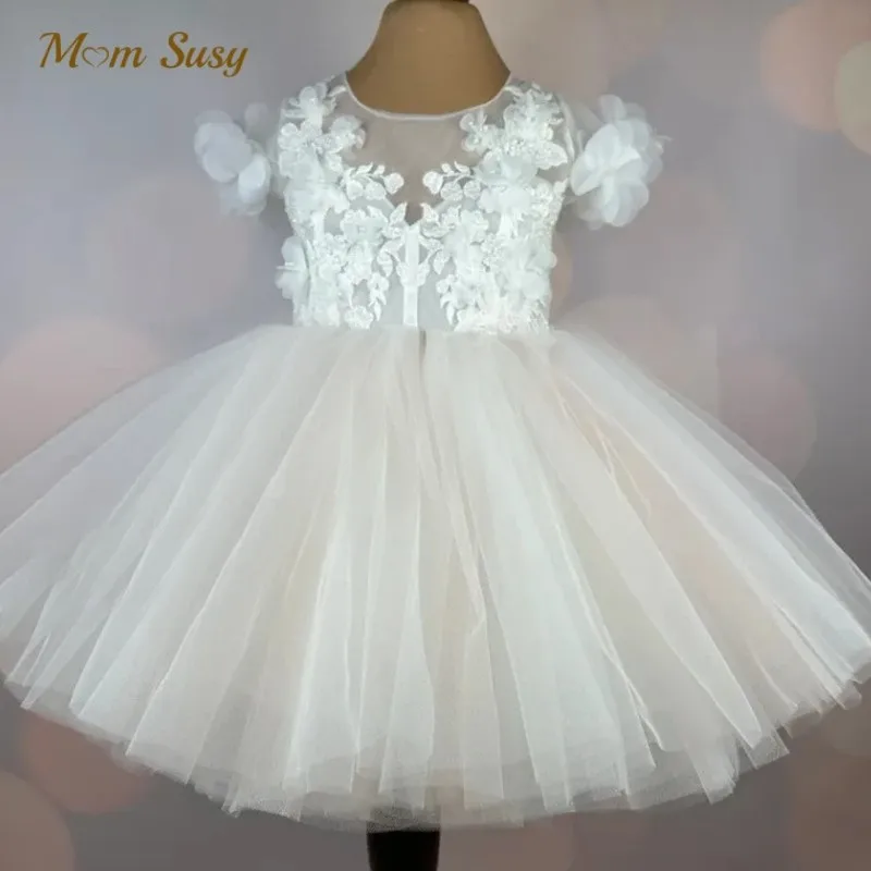 

Baby Girl Princess Flower Tutu Dress Short Sleeve Toddler Child Vintage Tulle Vestido Wedding Birthday Party Baby Clothes 2-12Y