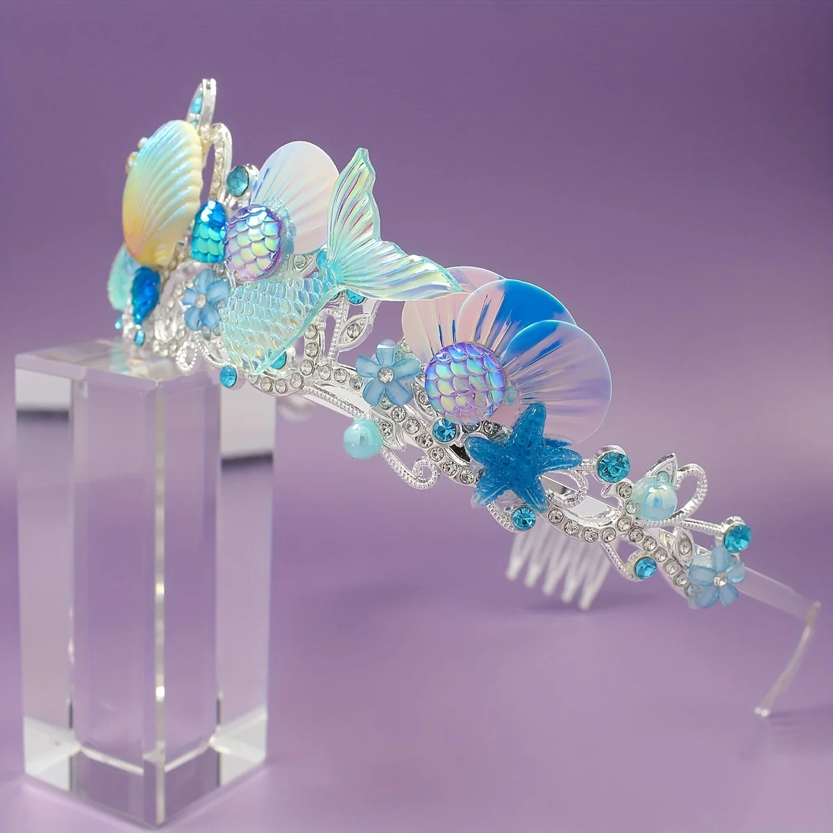 2025 New Mermaid Hair Comb Crown Ocean Series Alloy Crown Adorable Children's Headband Birthday Gift, Party Headpiece Accessory view 5