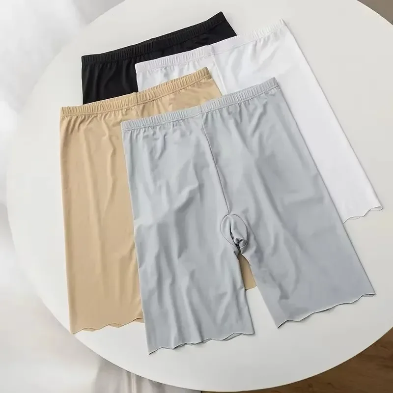 

Seamless Ice Silk Safety Short Pants Women Thin Plus Size High Waist Under Skirt Boxers Panties Anti Rub Thigh Safety Shorts