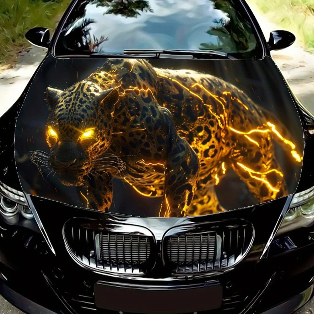 

Золотая молния с принтом Jaguar, обертка на капот автомобиля, цветная виниловая наклейка, графический капот грузовика, автоаксессуары, украшение, наклейка, подарок