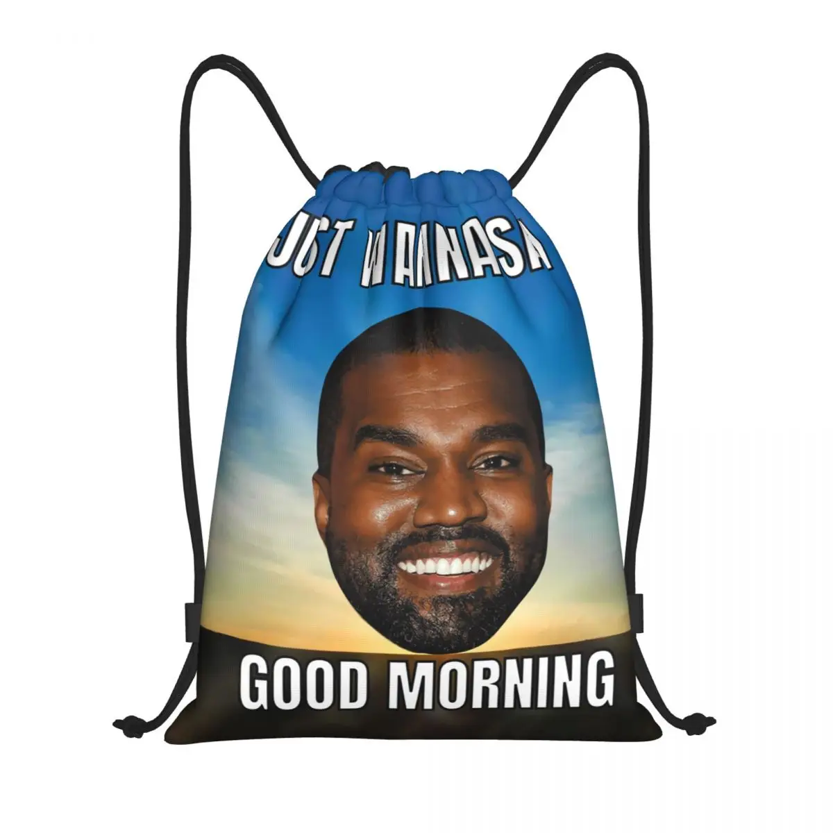 Custom Kanye West Good Morning Meme Drawstring Backpack Bags Men Women Lightweight Funny Gym Sports Sackpack Sacks for Yoga