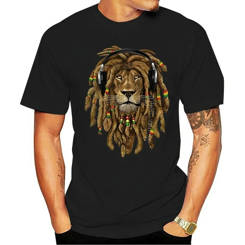 Rasta Lion Judas T-shirt Headset Jamaican Rastafarian Zion Men\'s Undershirt Casual Breathable Street Clothing