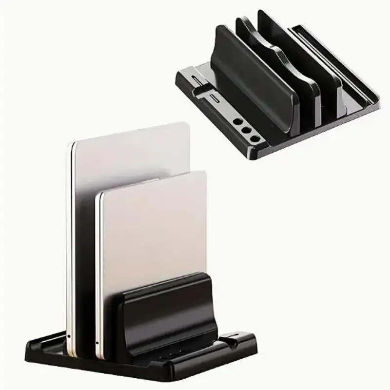 

Space Saving Design Laptop Stand Supports MacBook Vertical Laptop Stand for DeskDual Slots Plastic Laptop Holder