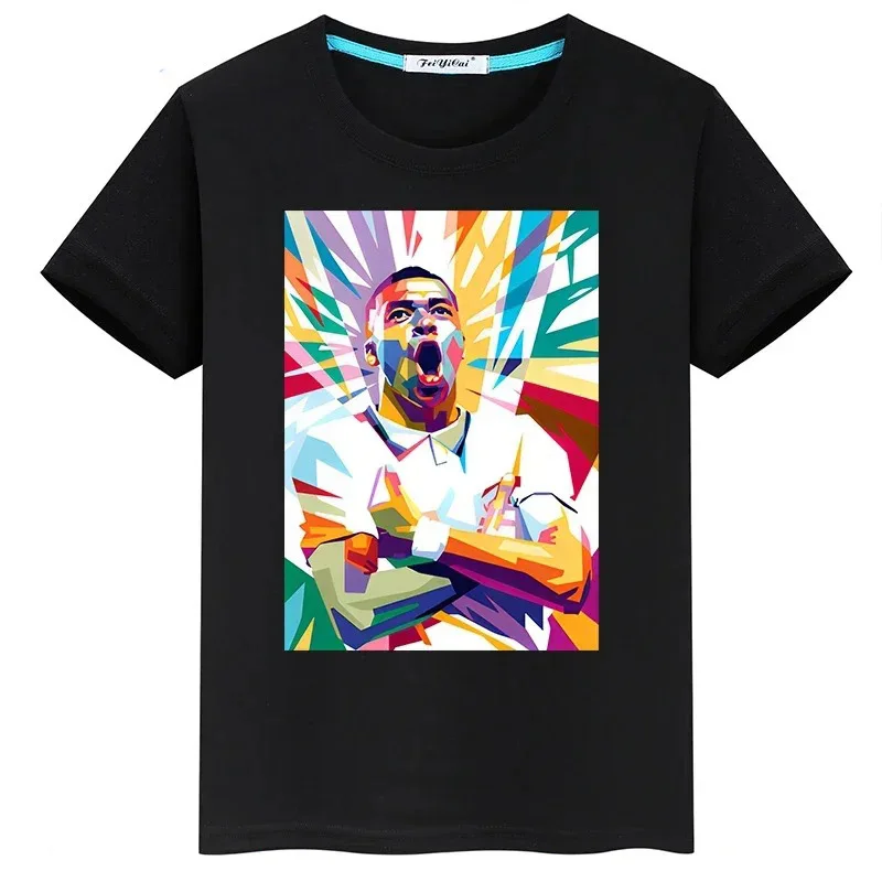 Cotton Black T-shirts Men Women's Clothing Mbappe Avatar Printed Short-Sleeved Sports Tee Fans Oversized Tees Trendy Street Tops