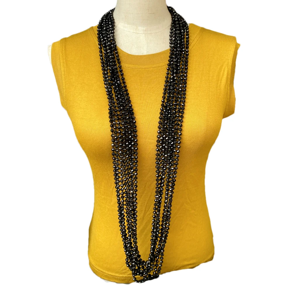 Y·YING Multi-strand 8 Loops Black Crystal Bead Infinity Long Necklace Faceted Crystal Wrap Endless Layer Statement Necklace
