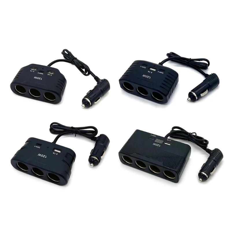 

120W Socket Splitter Adapter 2 USB+1 USB PD Port 12V 24V 3 Socket Car Truck Marine Charging Adapter