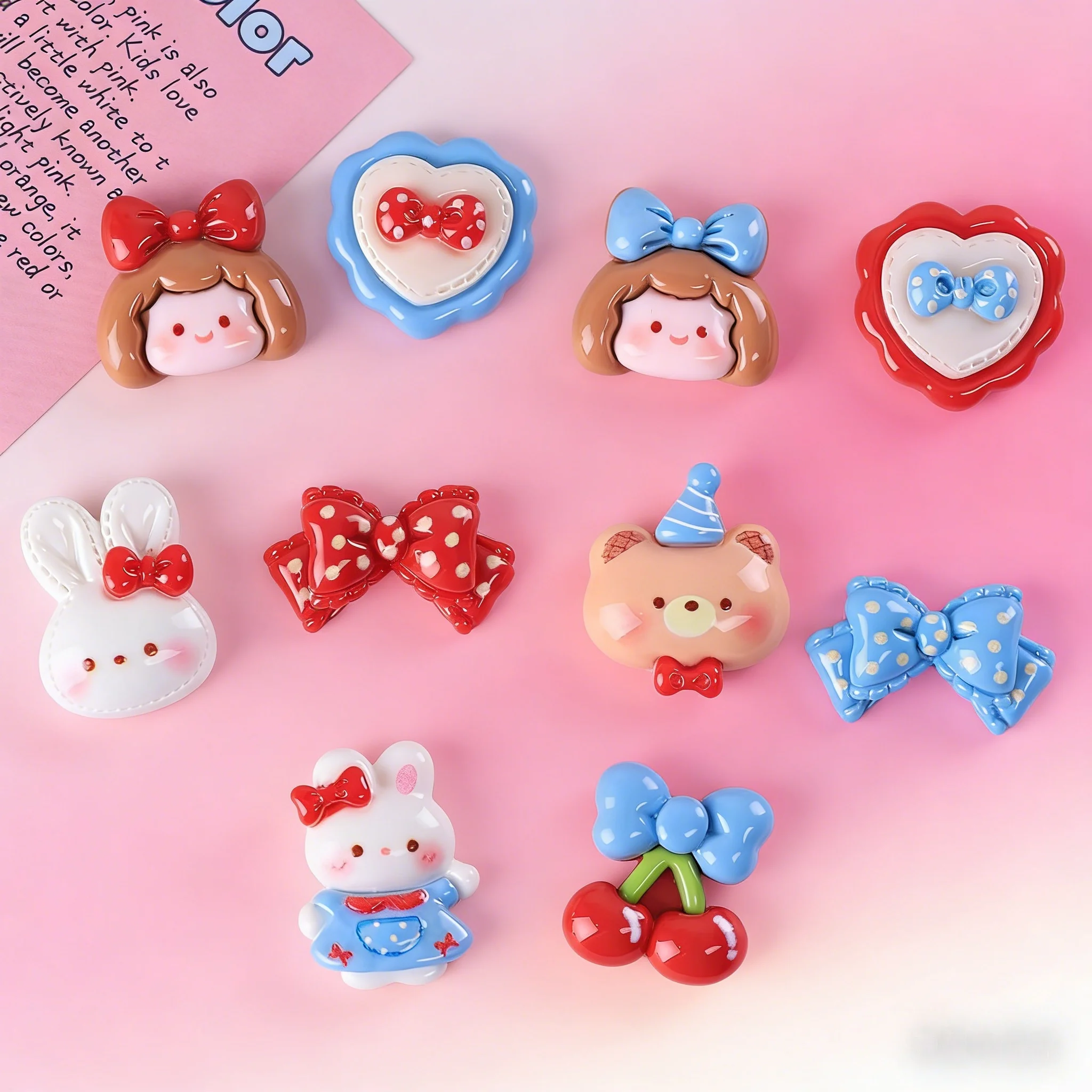 10Pcs Cute Red Blue Flower Heart Cherry Flatback Resin Cabochon Scrapbooking DIY Jewelry Hairpin Craft Decoration Accessories