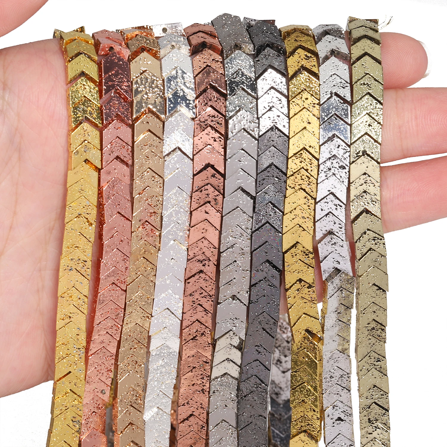 Perles en forme de flèche de lave constants ique naturelle, roche plaquée métallique, perles adt pour bijoux, accessoires de collier de bricolage exécutif, 10x7mm, 8x7mm, 6x7mm