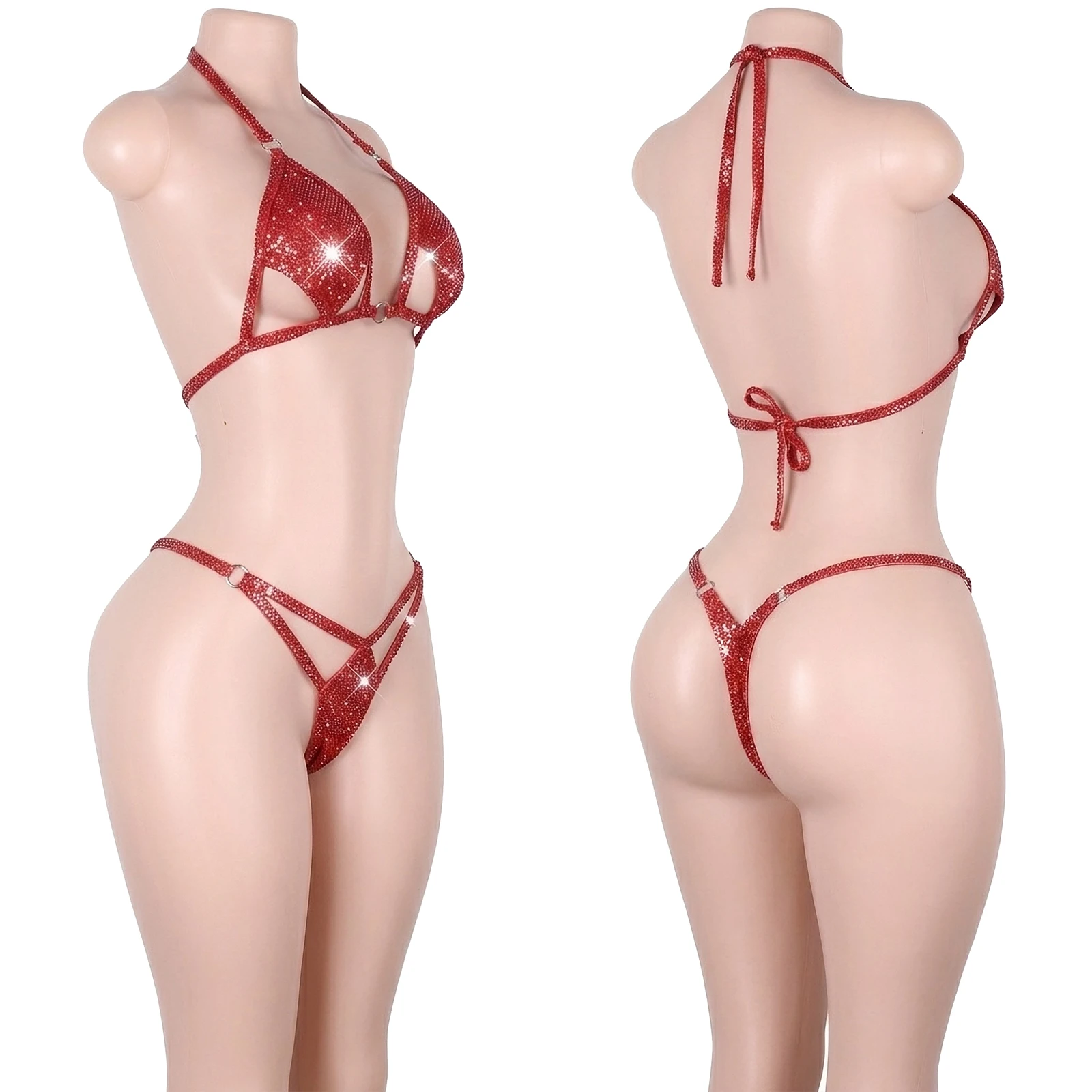 Reflective Polka Dot Sequin Two-Piece Underwear Exotic Dancewear Dancer Party Ensembles Gear Set Club Bottle Girl Adults