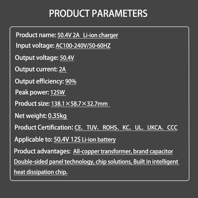 50.4V 2A High quality charger 50.4V 2A lithium li-ion charger for 12S lithium battery pack