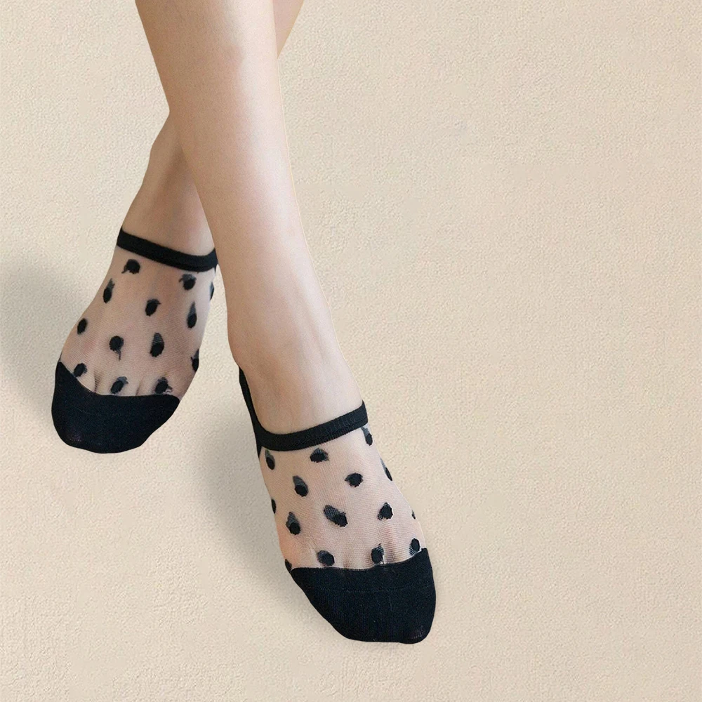 5 Pairs Women Polka Dot Patterned Socks Fashionable Versatile Trendy Creative Socks Comfortable Breathable Casual Short Socks image 2