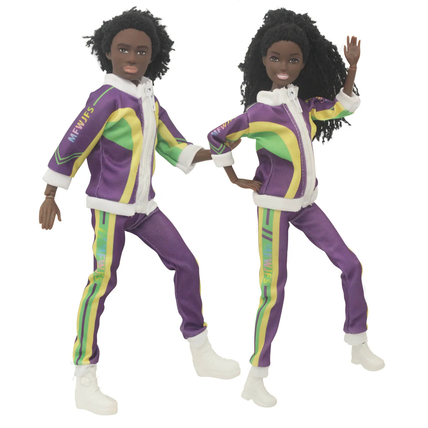 30cm Black African Couple Dolls Joints Movable Fashion 1/6 Black Skin BJD African Dolls Sportswear Suit Kids Play House Toy Gift