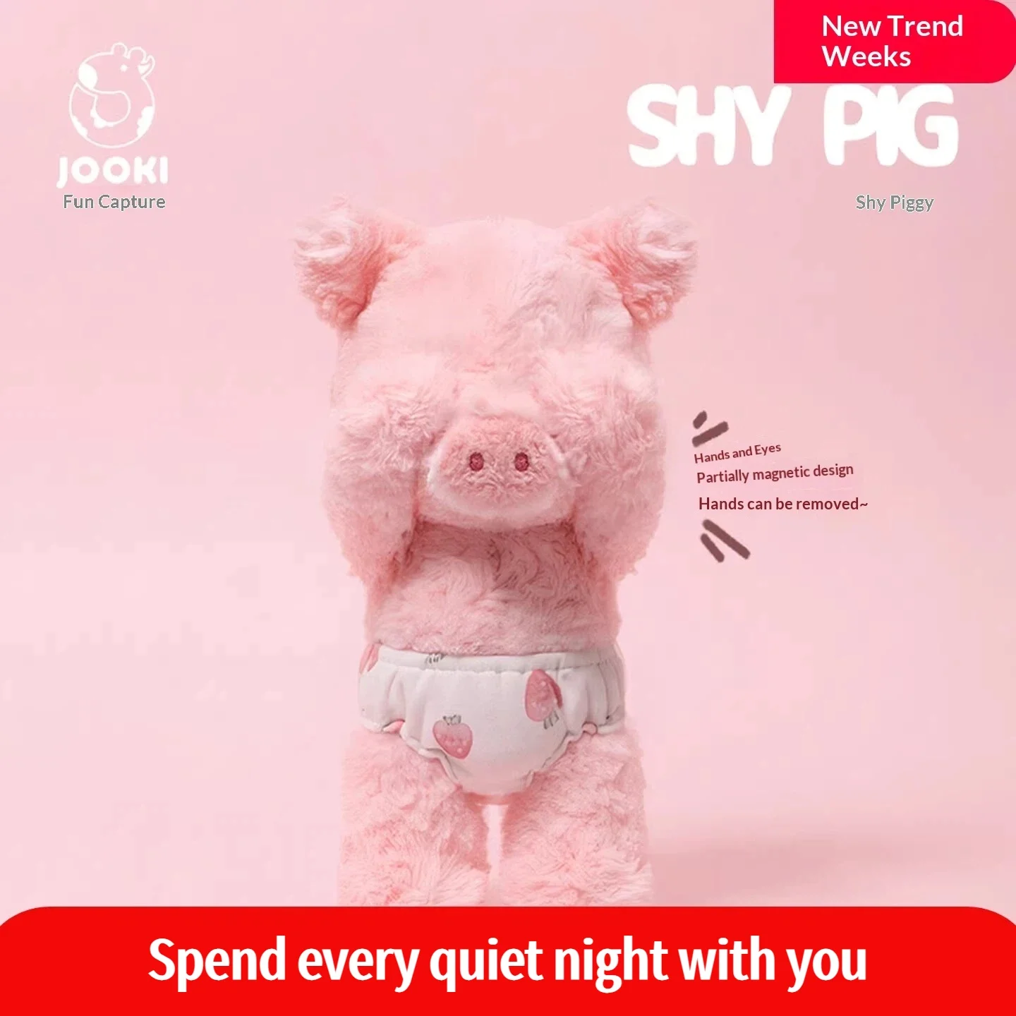 

JOOKI Shy Pig Plush Toy Cute Pink Pig Doll With Magnetic Removable Hands Soft Bedtime Sleeping Pillow Birthday Gift For Girls