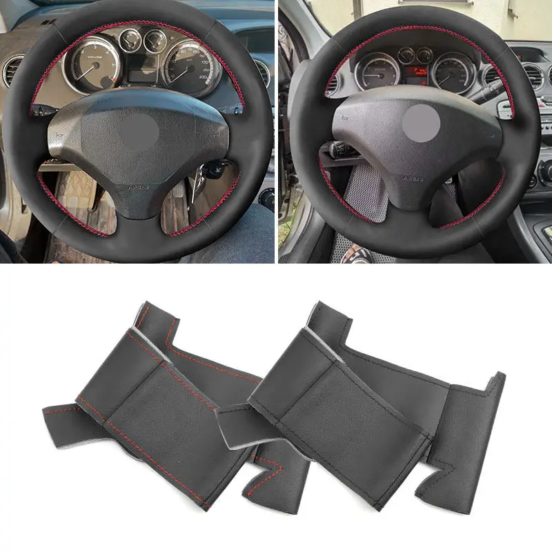 For Peugeot 308 Old Peugeot 408 Hand Stitched Car Interior Steering Wheel Cover Microfiber Leather Protective Trim