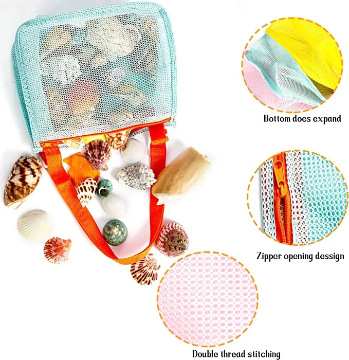 Kids Small Outdoor Beach Mesh Bag Sand Away Children Portable Beach Toy Clothes Bags Toy Storage Organiser Foldable Protable Bag