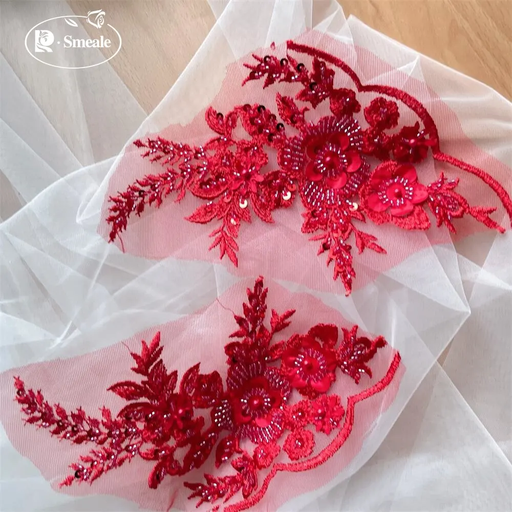 2 Stück/1 Paar 12 Farben Pailletten-Röhrchen-Perlen-Stickerei-Spitzenapplikation Hanfu-Kopfbedeckung DIY-Spitzenpatch mit verspiegelten Spitzenblumen RS4198 – Detail 11