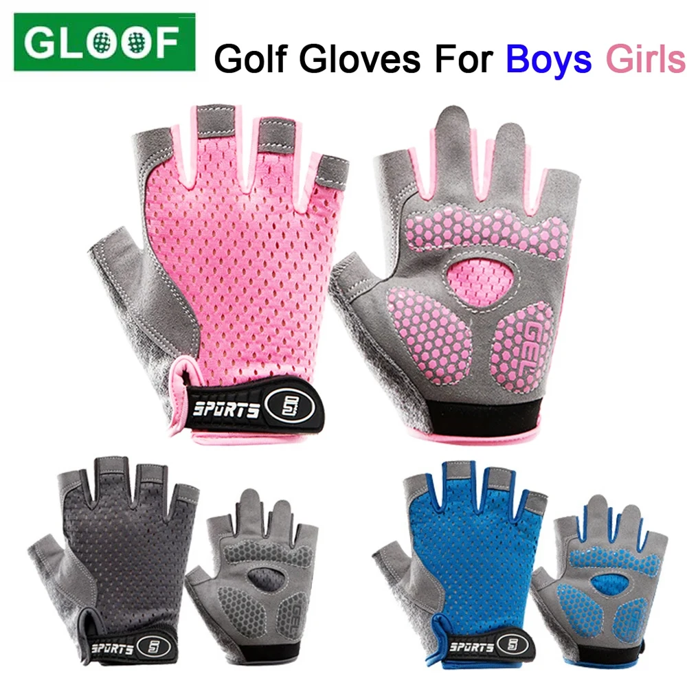 1Pair Golf Half Finger Gloves For Kids Left Right Hand Glove Outdoor Sports Breathable Antislip Blue Pink Child Golf Glove