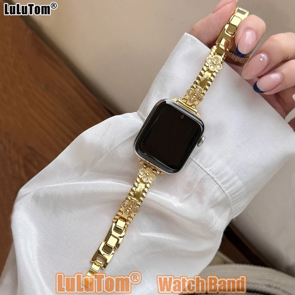 

Ремешок Four Leaf Clover для Apple Iwatch Series 10 9 8 7 6 5 4 3 2 SE Watch Band 38 40 41 42 44 45 46 49 мм Женский роскошный браслет