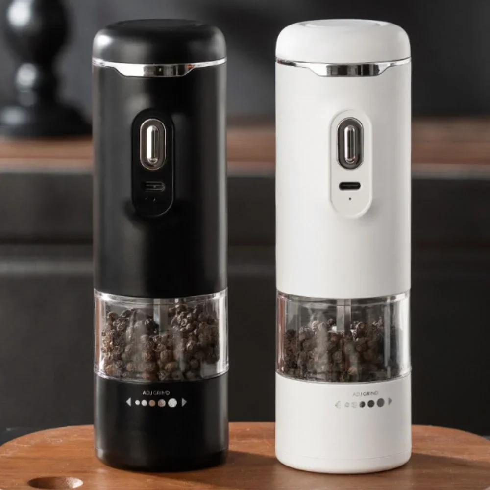 Wireless Electric Salt and Pepper Grinder Adjustable Burr Transparent Hopper Automatic Kitchen Pepper Mills USB Charging