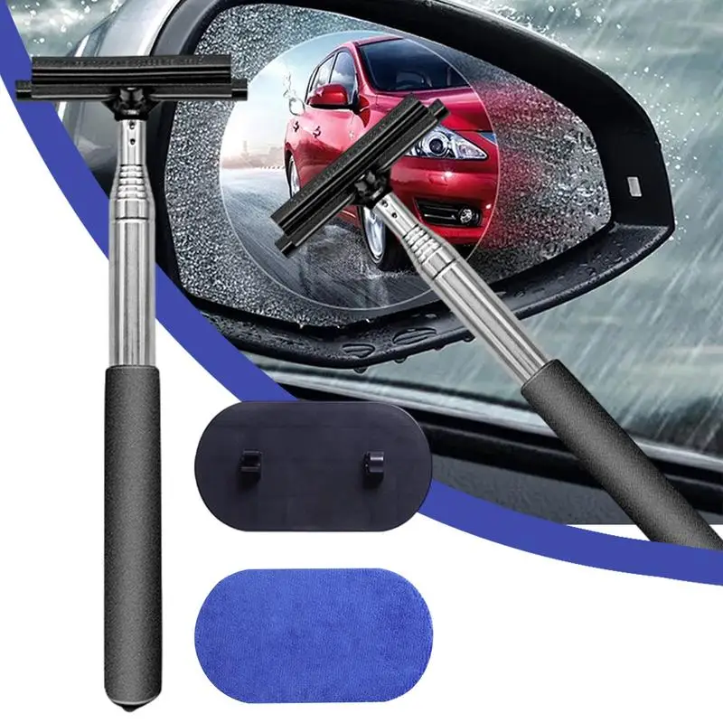 2-in-1 Car Window Wiper Extendable Squeegee Flexible Wiper Portable Car Mirrors Squeegee Auto Side Mirrors Cleaning Tool