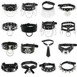 1Pc Sexy Harajuku Spike Rivet PU Leather Pendant Necklaces Women Men Punk Star Lucky Amulet Gothic Choker Cool Collar Jewelry