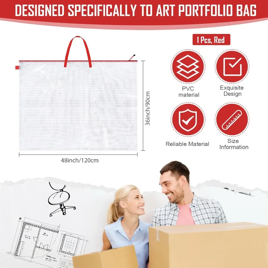 Estuche grande de portafolio de arte de 36 x 48 pulgadas con asa para exhibición y almacenamiento de tablón de anuncios, bolsa de portafolio de arte duradera para carteles