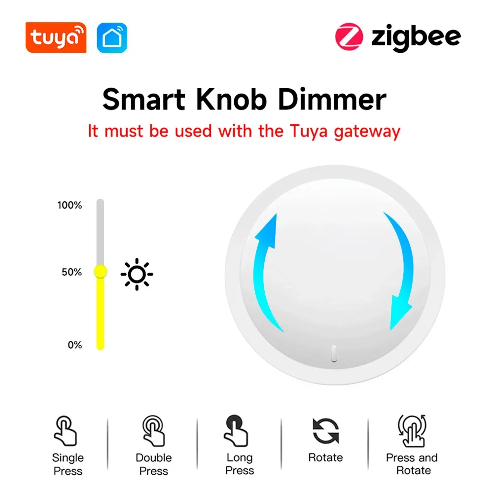 Tuya ZigBee 스마트 노브 스위치, 무선 장면 단추, 회전식 조광기 스위치, 가전 자동화 연동 리모컨 