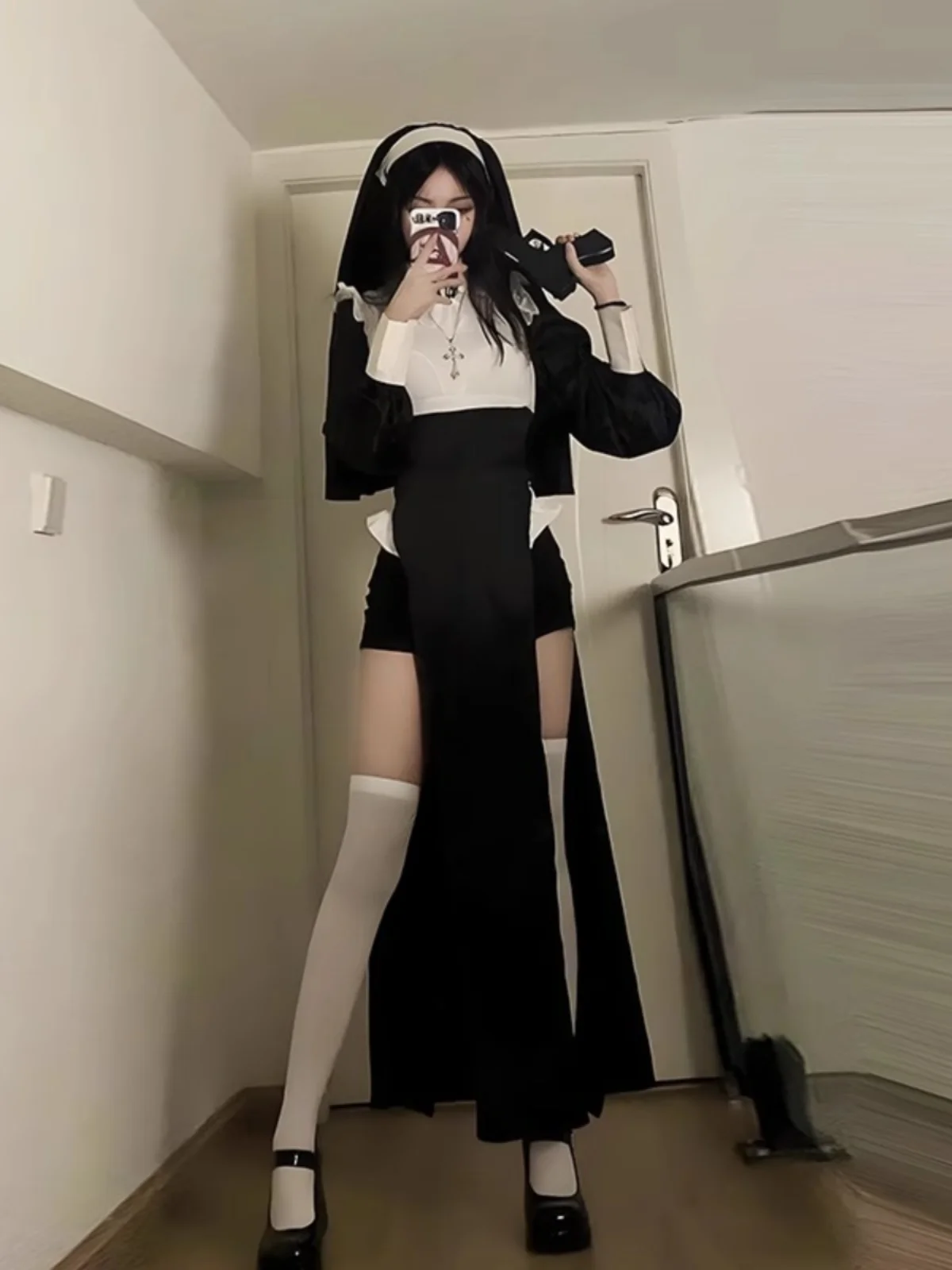 

Pure Desire Сексуальный костюм монахини Bla Ele Dr Maid orm Hot Girl Длинная юбка на Хэллоуин Par Ladylike Полиэфирное волокно