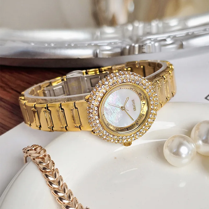 

Exquisite Women'S Wristwatch, Round Style, Luxurious Gold-Plated Steel Strap, Quartz Watch, Fashionable Women'S Wristwatch.
