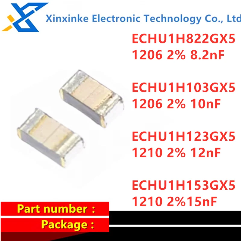 

20PCS ECHU1H103GX5 1210 PPS CBB Polyester Capacitance 2% 8.2nF 10nF 12nF 15nF Thin Film Capacitor ECHU1H822GX5 ECHU1H123/153GX5