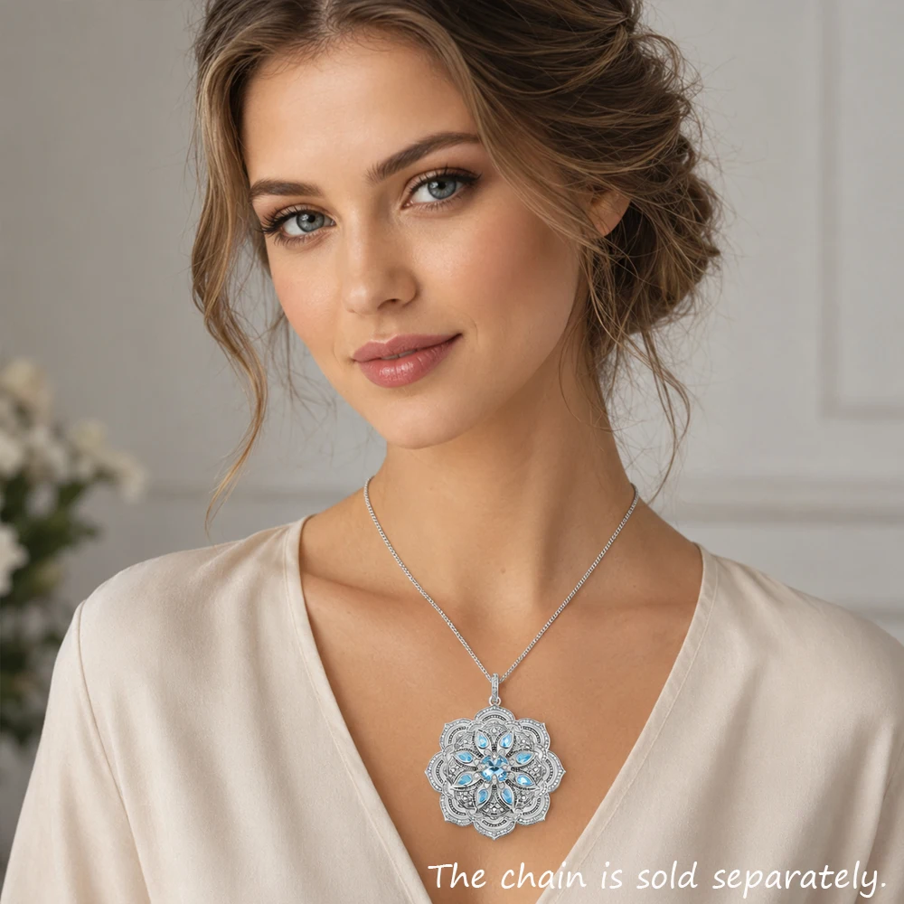 Blauer Lotusblüten-Anhänger, Sommer, brandneuer Schmuck, 925er Sterlingsilber, Accessoires, Vintage-Geschenk für Frauen – Detail 1