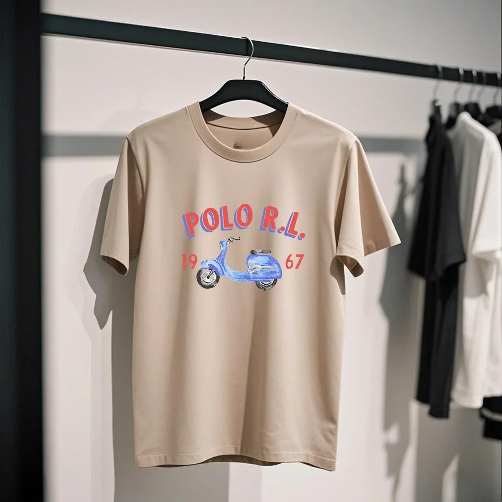 

2025 Summer Cotton T Shirt America Entre Luxe Brand RL Men Women's Oversize Polo Motorcycle Print Style Short Sleeve Unisex Tee