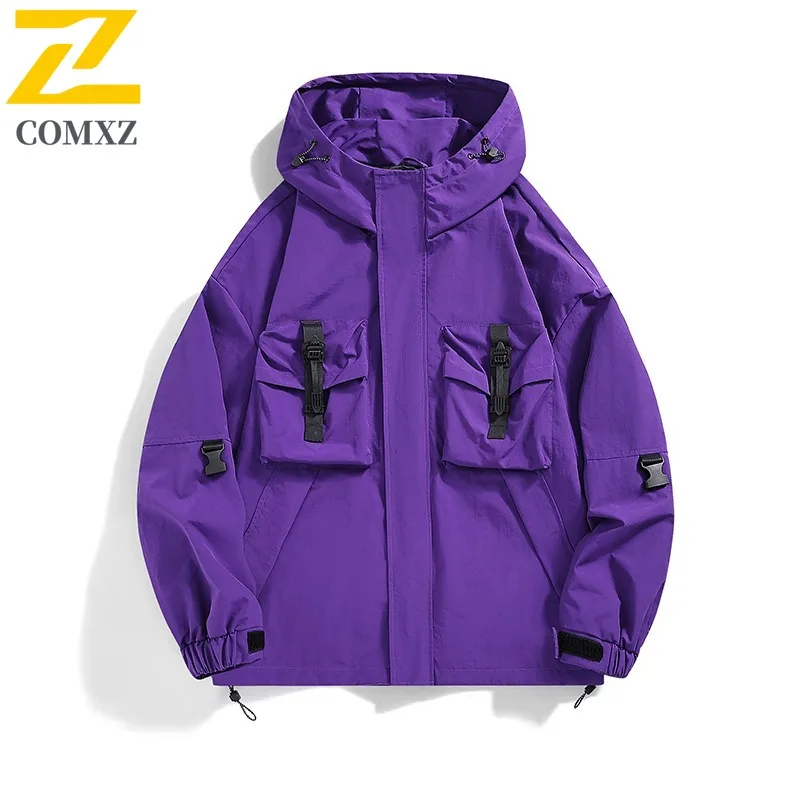 

Mountain Cargo Jacket Casual Korean Hooded Coat Waterproof Lightweight Windbreaker Multi Pocket Spring Autumn Outdoor Workwear