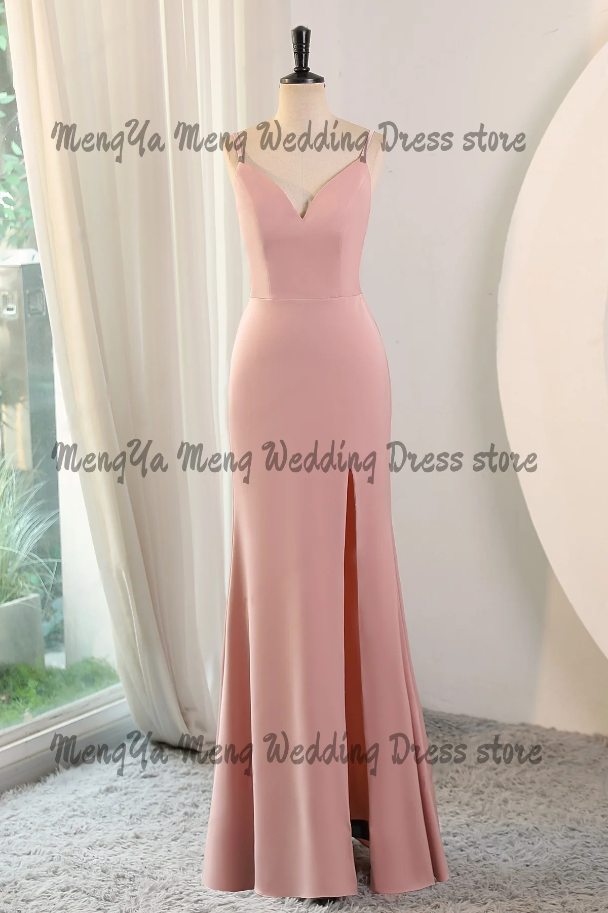 

2025 New Summer Women Sexy Spaghetti Straps Evening Party Dresses Fashion Satin Pink Customized Korea Wedding Women Formal Gowns