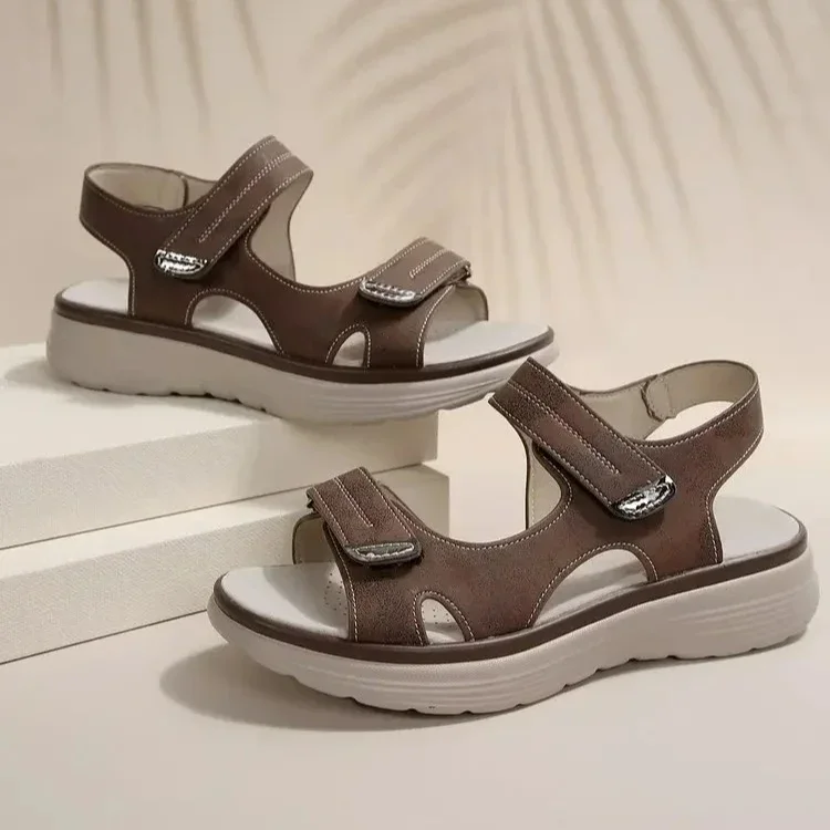 جديد 2026 صنادل نسائية مقاس كبير سميكة القاع أحذية غير رسمية سهلة الارتداء مع شريط سحري نمط الترفيه الأحذية للسيدات #2